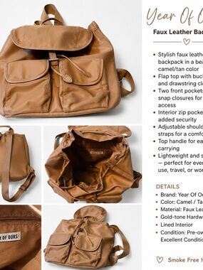 Year of Ours Camel Faux Leather Backpack - Tan